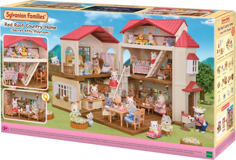 Sylvanian Families διώροφο σπίτι με κόκκινη στέγη και φωτισμό