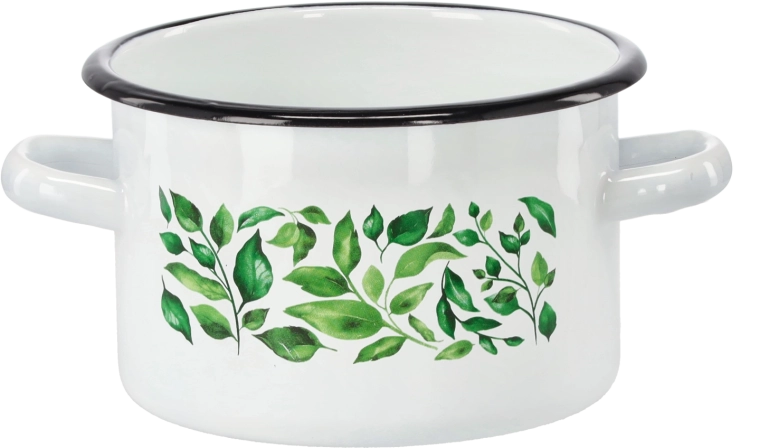 Εμαγιέ κατσαρόλα 2 l, 16 cm, λευκή με μοτίβο φίκος