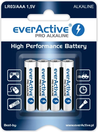 Αλκαλικές μπαταρίες AAA (LR03) Everactive Pro Alkaline, blister 4 τεμ.