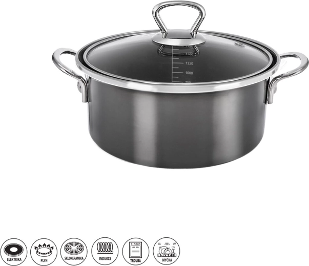Εμαγιέ κατσαρολάκι METALIC Lem 2,5 l με γυάλινο καπάκι