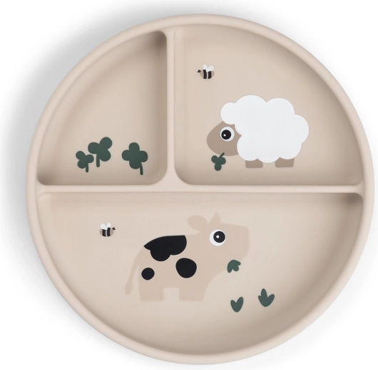 Done by Deer πιάτο με βεντούζα και χωρίσματα Stick&Stay Tiny farm αμμουδί