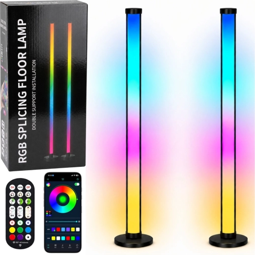 Έξυπνες RGB LED επιδαπέδιες λάμπες με έλεγχο μέσω εφαρμογής και τηλεχειριστήριο, 125 cm, 2 τεμ.