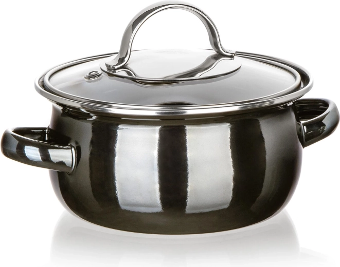 Εμαγιέ κατσαρόλα με γυάλινο καπάκι 14 cm, 0,7 l, Metallic Black