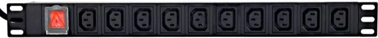 Rack PDU μπάρα 10x C13, 1U, 16A, φις C19, 2 m