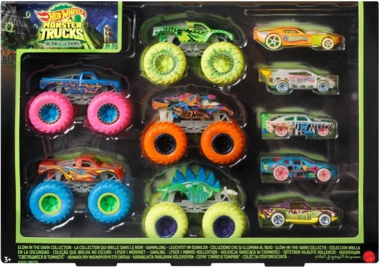 Σετ HOT WHEELS MONSTER TRUCKS 1:64 που φωσφορίζει στο σκοτάδι, 10 τεμ.