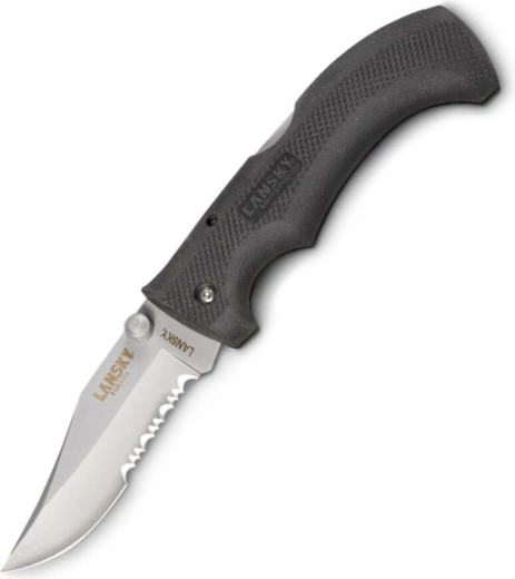 Lansky Easy Grip универсальный складной карманный нож с частично серрейторным лезвием, чёрный