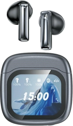 Ασύρματα ακουστικά AWEI TP100 Bluetooth 5.4 TWS με ENC και οθόνη LCD – μαύρα