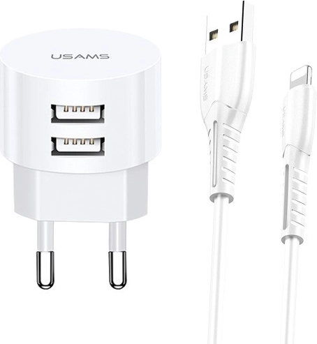 Φορτιστής πρίζας USAMS T20 με 2xUSB 2,1A Lightning