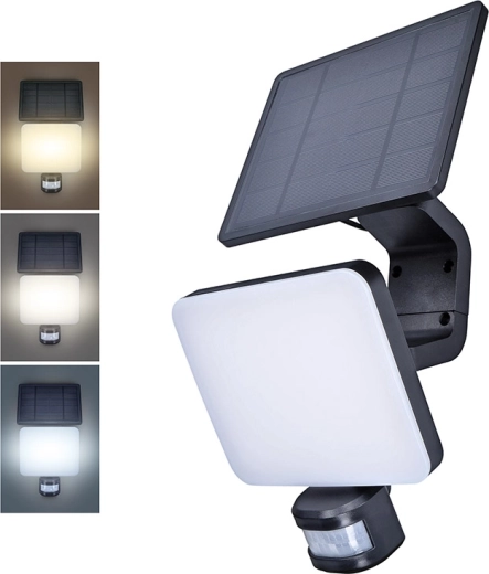 Solight LED ηλιακό εξωτερικό φωτιστικό τοίχου με αισθητήρα 11 W 1200 lm 3 CCT μαύρο - 1 τεμάχιο