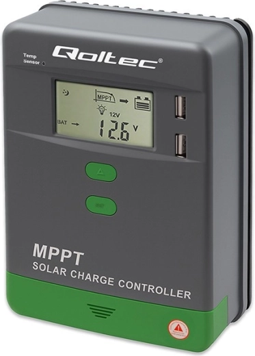 Ηλιακός ρυθμιστής φόρτισης MPPT 10A με LCD, Bluetooth και αισθητήρα θερμοκρασίας για 12/24 V, 2× USB, υποστήριξη GEL και LiFePO4
