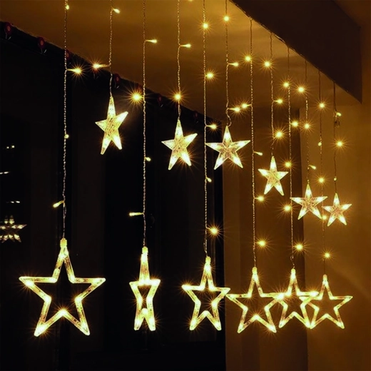 Solight LED εξωτερική χριστουγεννιάτικη φωτεινή κουρτίνα αστέρια 3 m 123 LED θερμό λευκό IP44