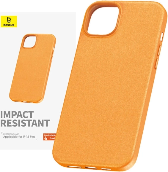 Θήκη από δέρμα PU BASEUS Fauxther για iPhone 15 Plus – πορτοκαλί