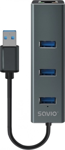 Savio hub USB-A 3.1 Gen 1 με 3 θύρες και αντάπτορα RJ‑45 gigabit ethernet