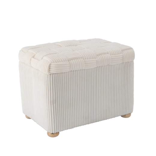 Μπεζ πλεκτό ορθογώνιο σκαμπό 60 × 40 × 44 cm