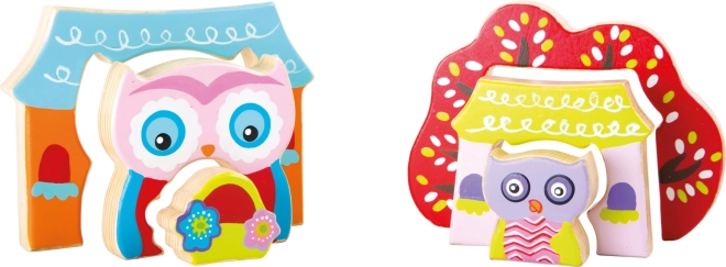Ξύλινο 3D παζλ Κουκουβάγιες στο σπιτάκι