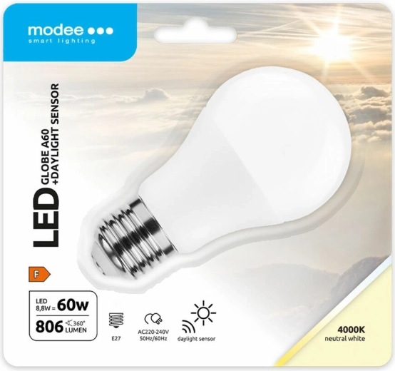 Modee Lighting LED έξυπνη λάμπα A60 8,8 W E27, ουδέτερο λευκό με αισθητήρα φωτός