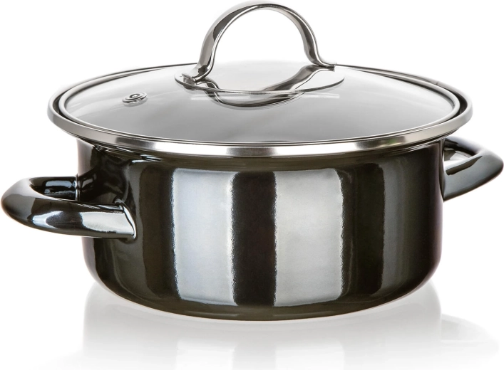 Σμάλτινη κατσαρόλα με γυάλινο καπάκι 18 cm Metallic Black, 1,3 l