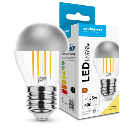 Modee LED λάμπα Filament Globe Mini P45 Silver Top 4 W E27 400 lm θερμό λευκό