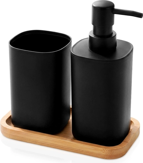 Σετ μπάνιου Bathroom Solutions με δοσομετρητή και ποτηράκι 350 ml, μαύρο, 3 τεμάχια