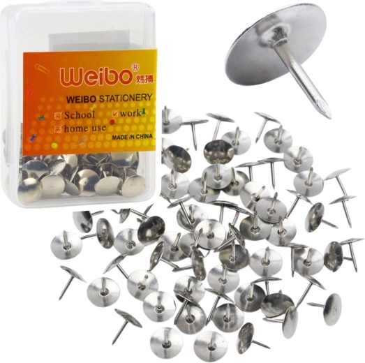 Ασημί μεταλλικές στρογγυλές πινέζες γραφείου 40 τεμ.