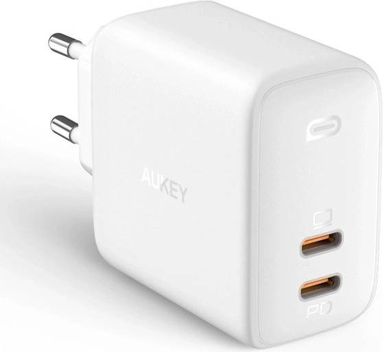 Φορτιστής πρίζας AUKEY Omnia Duo PA-B4, 2× USB‑C, Power Delivery 3.0, GaN, 65 W, λευκός