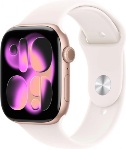 Apple Watch Series 11 GPS 42 mm ροζ-χρυσό αλουμίνιο με αθλητικό λουράκι ανοιχτό ροζ S/M