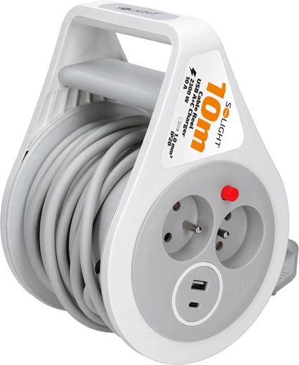 Solight καλώδιο προέκτασης σε τύμπανο 10 m με USB-A και USB-C