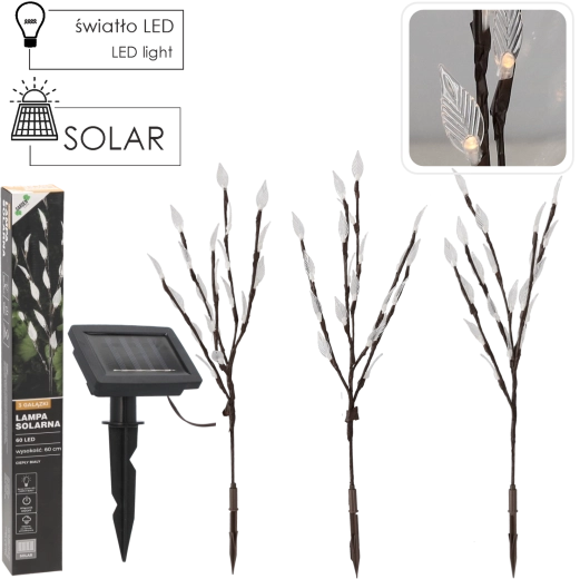 Ηλιακή λάμπα κήπου 60 cm με 3 κλαδάκια, 60 LED θερμό λευκό