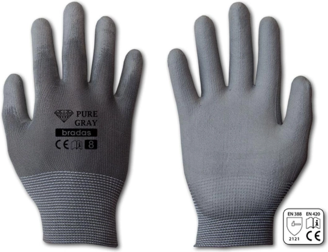 Προστατευτικά γάντια PURE GRAY PU, μέγεθος 9 (L)