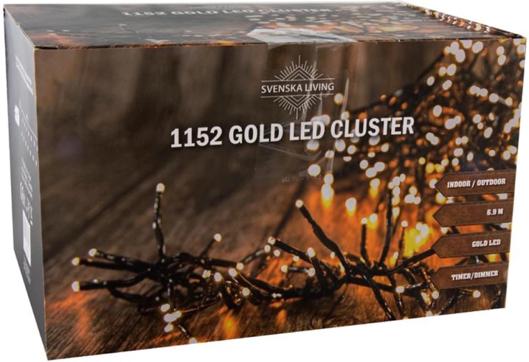 Χριστουγεννιάτικη φωτεινή γιρλάντα 1152 LED cluster 6,9 m, θερμό χρυσό