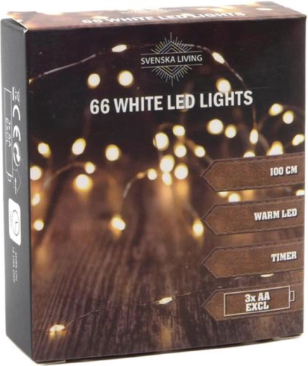 Φωτεινή γιρλάντα με χρονοδιακόπτη, 66 LED, 100 cm
