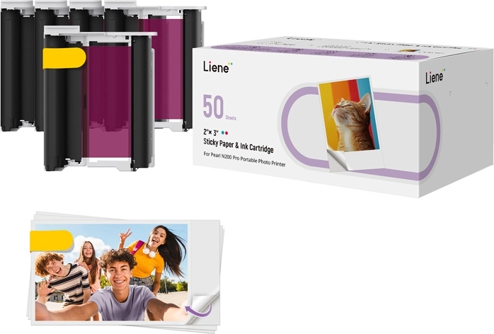 Φωτογραφικό χαρτί Liene 2×3" αυτοκόλλητο, 50 φύλλα + 5 κασέτες μελάνης