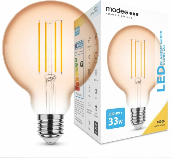 LED λαμπτήρας filament Modee amber globe G95 4 W E27 1800 K