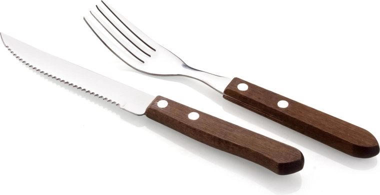 Σετ μαχαιροπίρουνα steak BBQ 12 τμχ. από ανοξείδωτο ατσάλι με σκούρα ξύλινη λαβή
