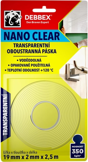 Διπλής όψης διάφανη nano ταινία 19 × 2 mm, 2,5 m