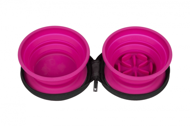 Ταξιδιωτικό διπλό μπολ με slow feeder KIWI WALKER – ροζ, 2 τμχ.