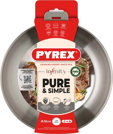 Τηγάνι Infinity 28 cm Pyrex από ανοξείδωτο χάλυβα με αποσπώμενη λαβή