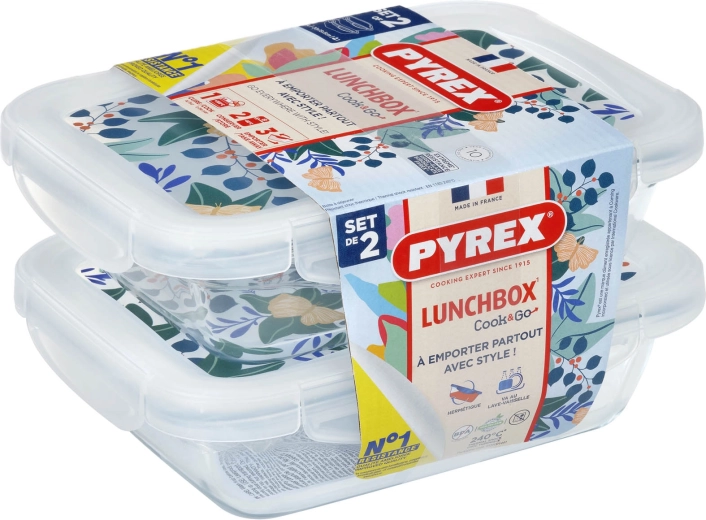 Σετ ορθογώνιων γυάλινων δοχείων PYREX 2 × 0,8 l