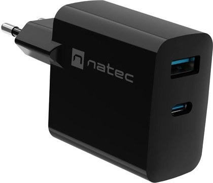 Natec Ribera GaN φορτιστής δικτύου 1x USB-A + 1x USB-C 45W μαύρος
