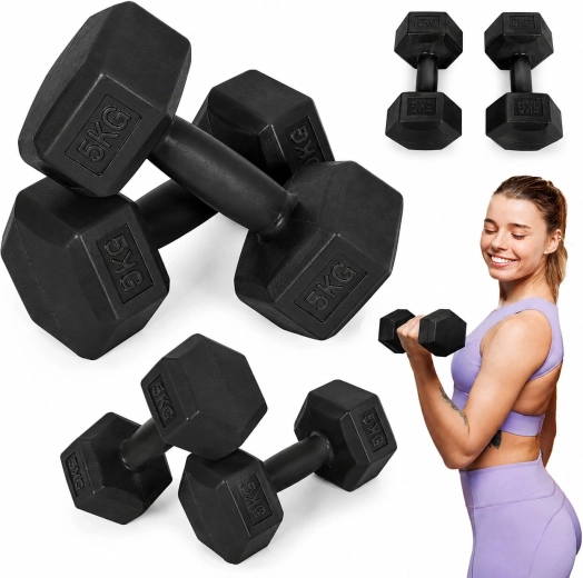 Εξάγωνοι αλτήρες MOVEPRO 2×5 kg (σετ 10 kg) μαύροι