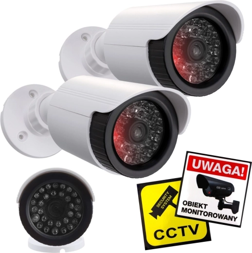 Σετ δύο ομοιωμάτων καμερών τύπου bullet με IR LED, λευκές, τροφοδοσία 2×AA, IP44