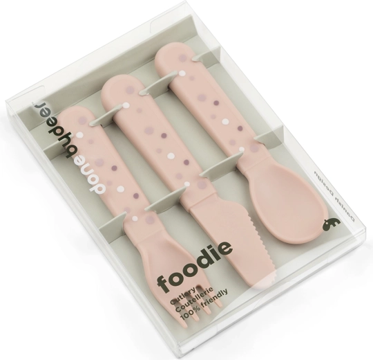 Done by Deer σετ μαχαιροπίρουνων Foodie Happy dots ροζ