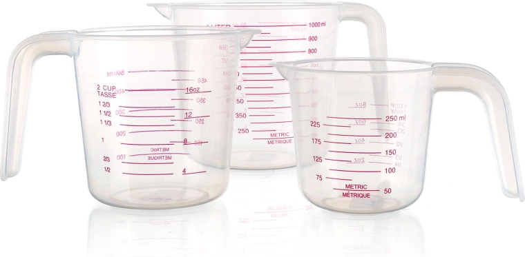 Σετ δοσομετρικών δοχείων ACCASA, 3 τεμ. (0,25 l + 0,5 l + 1 l) – διάφανο πλαστικό με στόμιο έκχυσης
