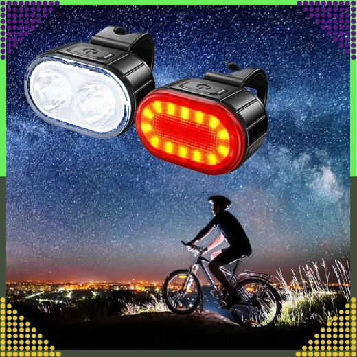 Σετ LED φώτων ποδηλάτου εμπρός και πίσω, επαναφορτιζόμενο μέσω USB, αδιάβροχο, 2 τεμ.