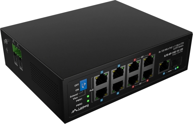 Lanberg ελαφρύ βιομηχανικό PoE switch ILFE-8P-1GE-1S-120 για ράγα DIN
