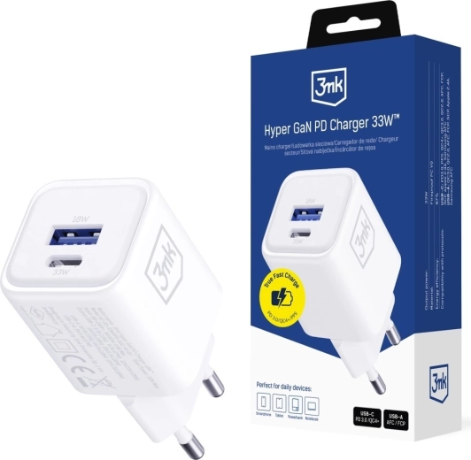 3mk Hyper Charger PD 33W GaN λευκός φορτιστής πρίζας