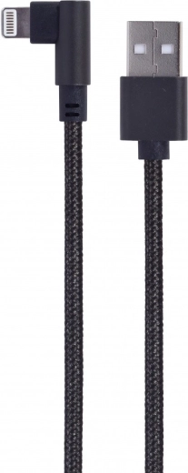 Καλώδιο USB σε σύνδεσμο 8pin (γωνιακό), υφασμάτινη πλέξη, 0,2 m, μαύρο - 1 τεμάχιο