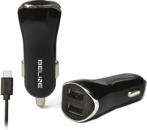 Φορτιστής αυτοκινήτου 2× USB + USB‑C 2,1 A μαύρος