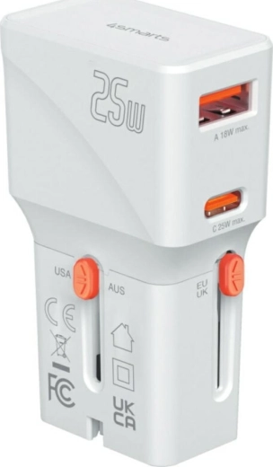 Ταξιδιωτικός φορτιστής 4smarts Nomad Pocket 25 W USB‑C + USB‑A λευκός