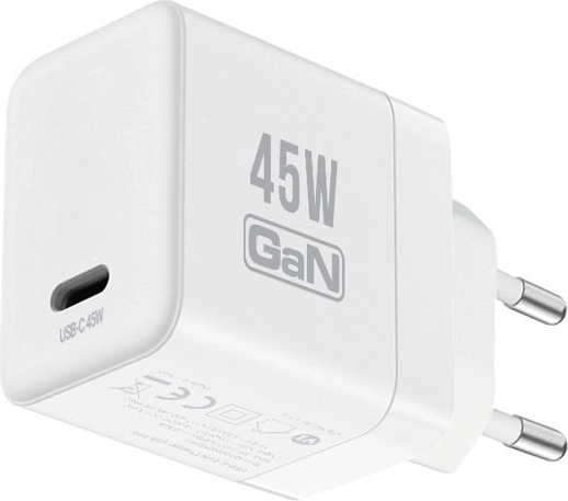 Crong ultra compact GaN υπερσυμπαγής φορτιστής τοίχου USB-C 45 W PD 3.0 με PPS λευκός